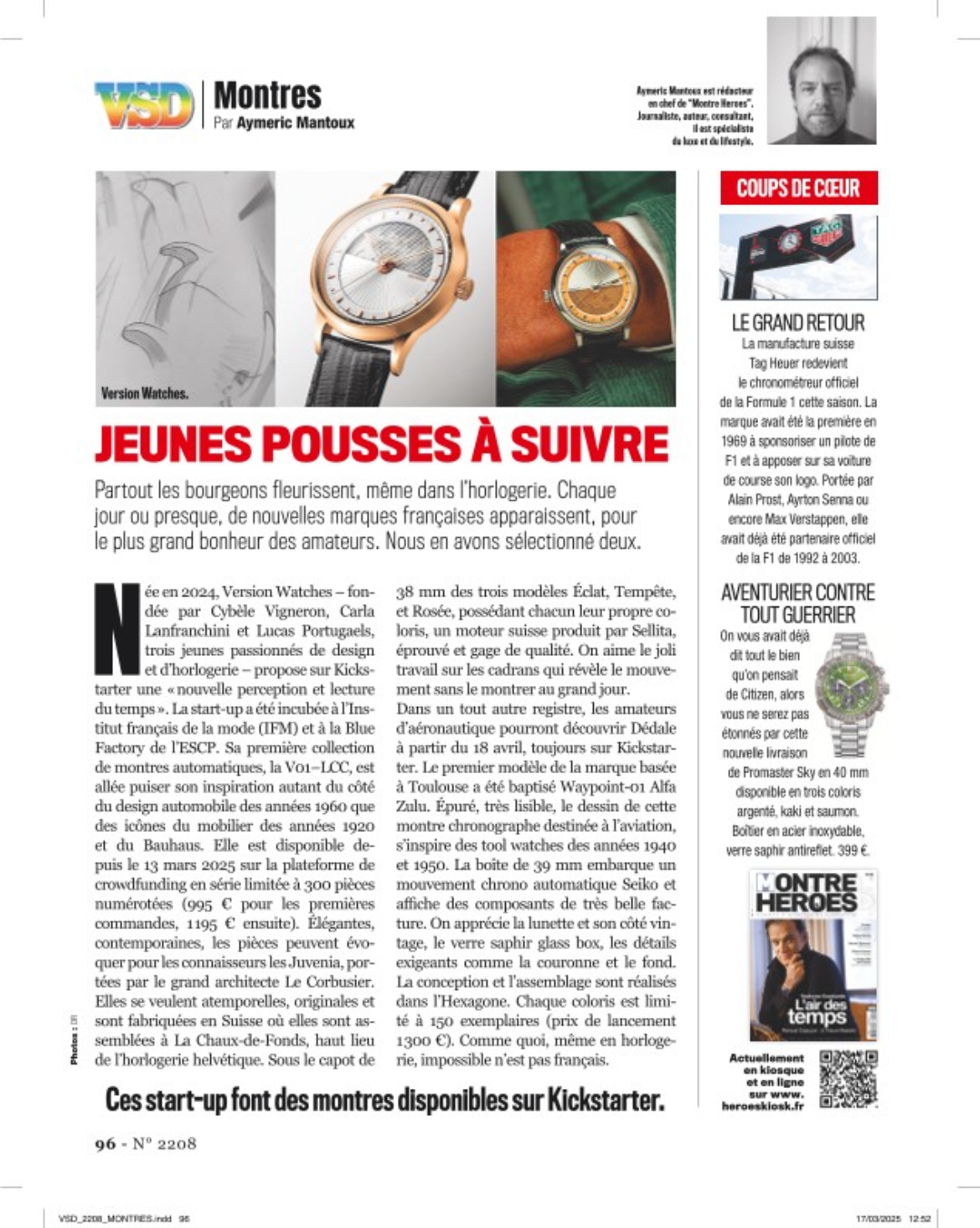 Version Watches obtient une page dédiée dans le VSD Magazine Numéro 2208